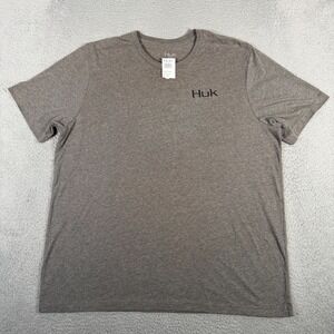 Huk Shirt Mens 2XL Gray Brown Fishing Graphic USA Flag Outdoor Short Sleeve New